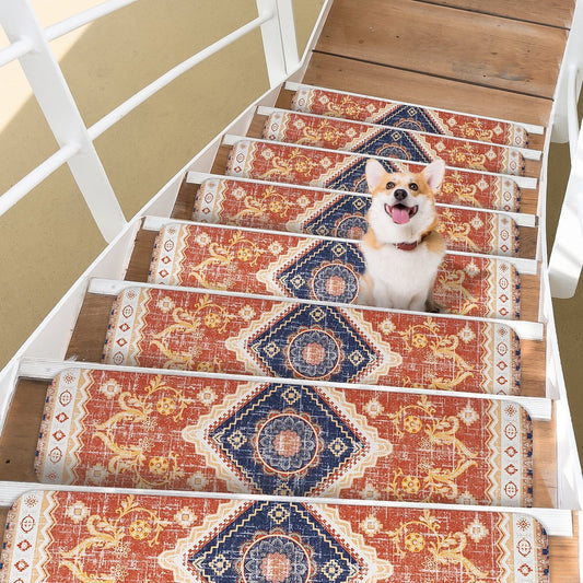 YEERSWAG Stair Treads Non Slip Stair Treads for Wooden Steps Indoor Set of 15 Treads Carpet Stair Runners Mats 30''X 8'' Stair Carpet Treads for Kids Runner Resistant Rugs Rubber Safety Mats for Dog