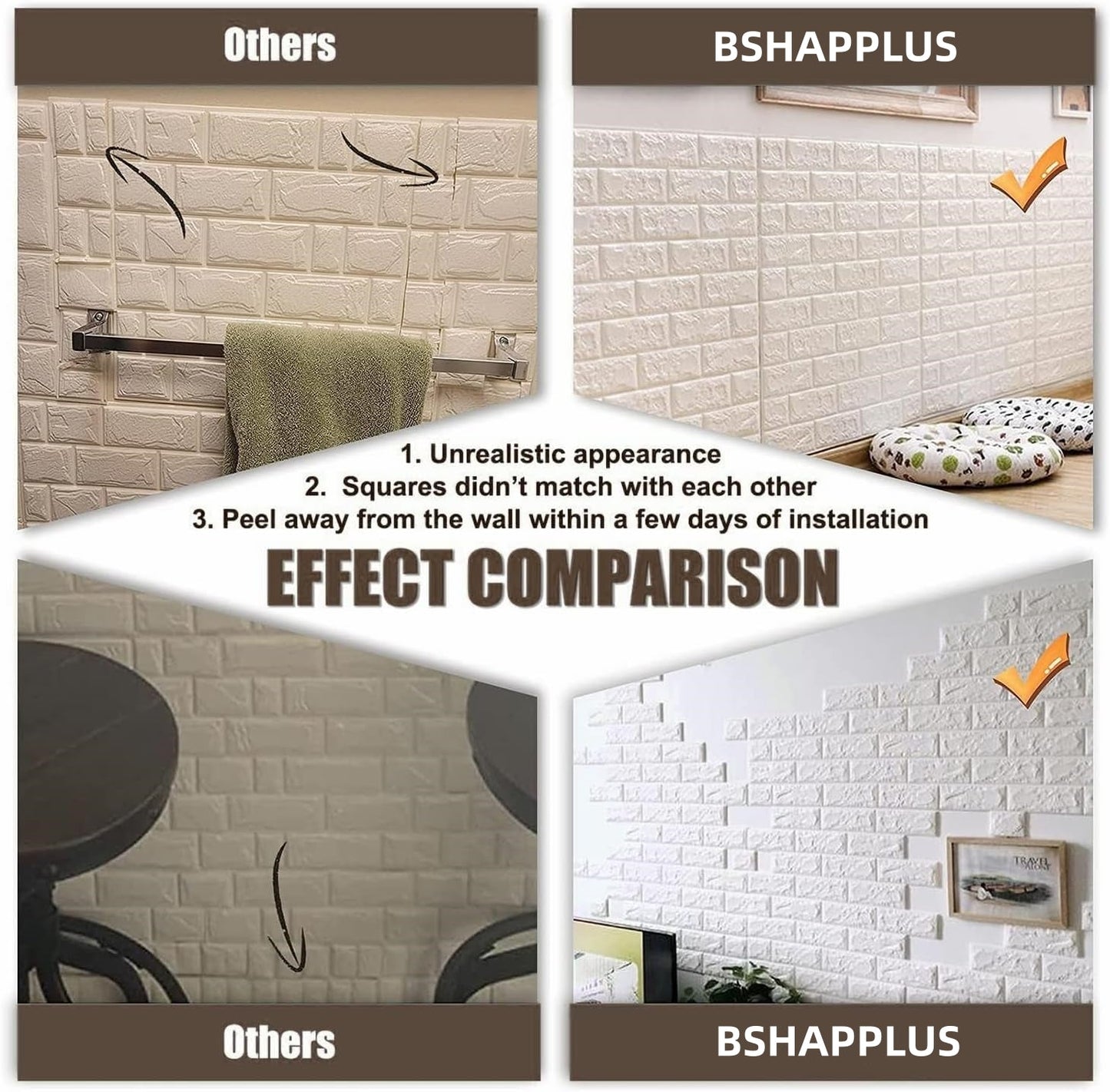 BSHAPPLUS® 5PCS 30"x28" 3D Brick Wall Panels,29 Sq.Ft Self-Adhesive Foam Wall Tiles Stickers,Peel and Stick Wallpaper Tile Backsplash,Tear Tape Faux Brick Wall Panel For Bedrooms, Bathrooms, Kitchens