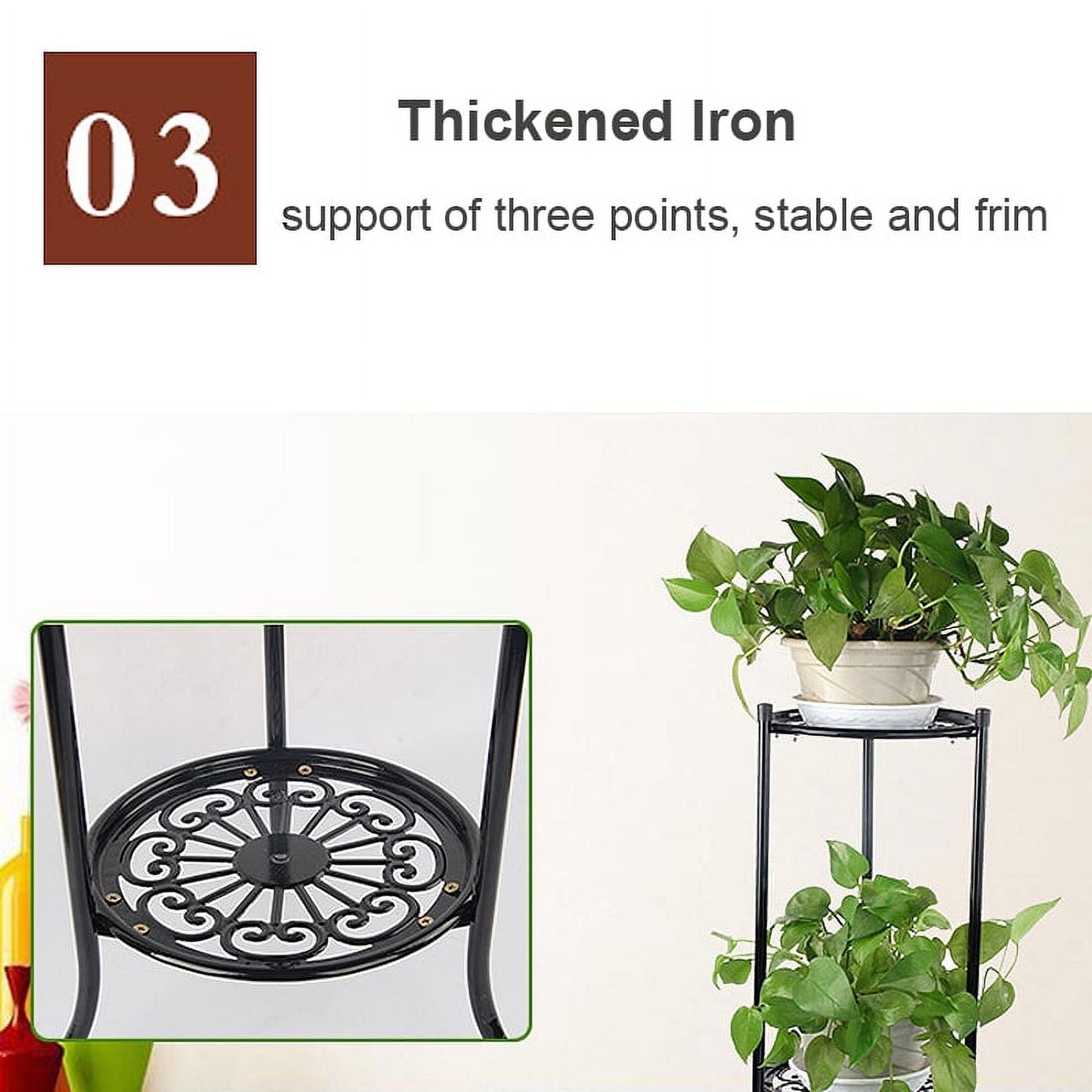 2 Tier Metal Plant Stand, Round Plant Shelf Flower Pot Rack Modern Planter Holder for Garden Patio Indoor Outdoor Black White