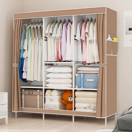 Clothes Organizer with 3 Hanging Rod Closet Organizer with Shelf Portable Closet with Cover Clothes Rack Standing Closet Clothes Storage Wardrobe Garment Cabinet 50x17x67inch