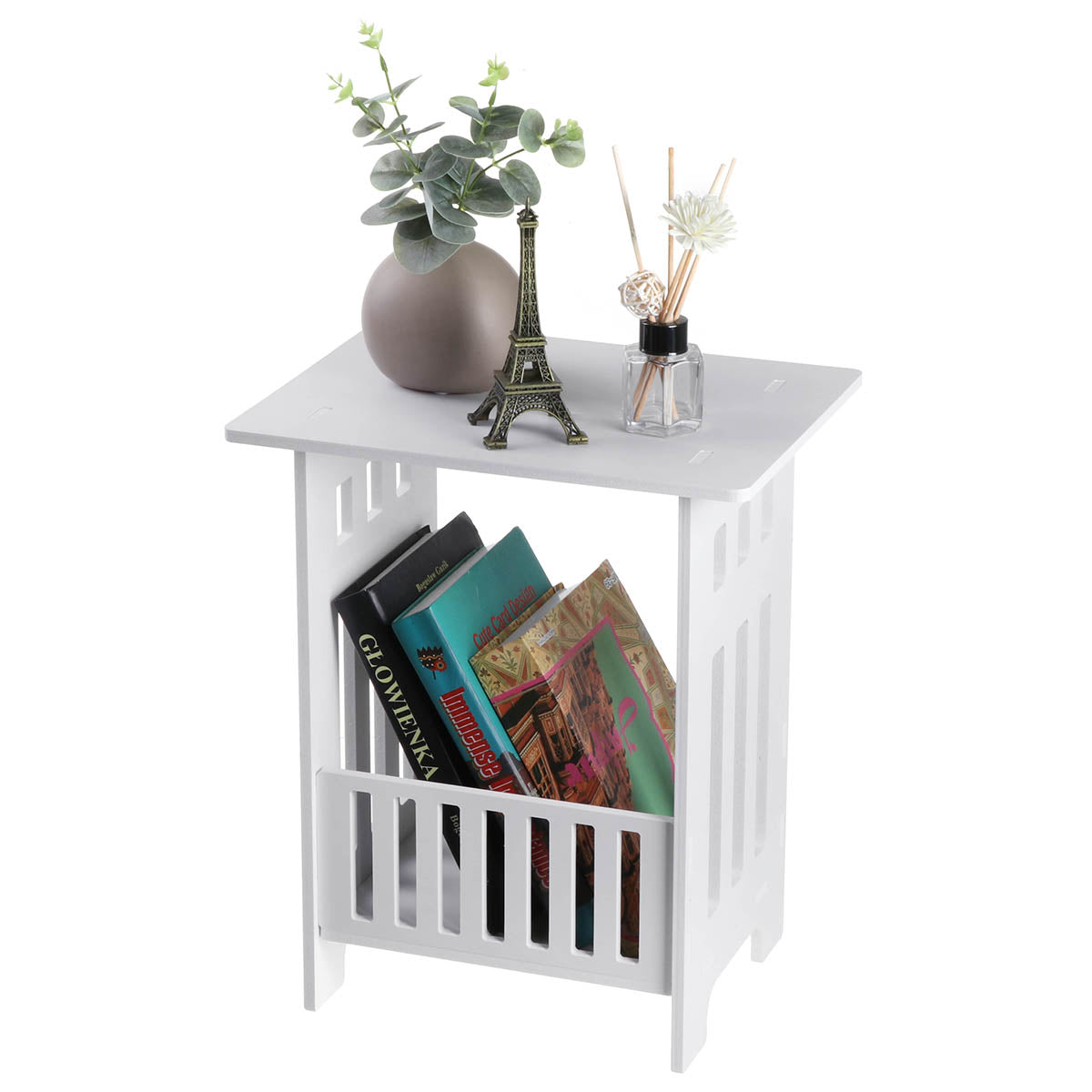 White Modern Bedside Table Bedroom Nightstand End Table Plant Stand Holder Storage Rack Organizer