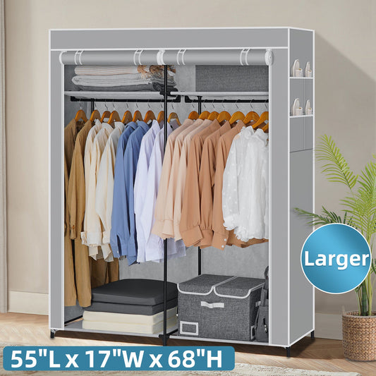 HONEIER Portable Closet, Wardrobe Closet Organizer with Cover, Closet Storage Organizer with 2 Hanging Rods and 4 Shelves, Clothes Storage, Quick and Easy Assembly, 55 x 17 x 68 Inches