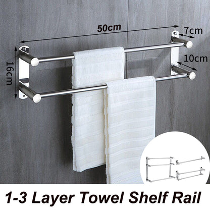 HONEIER Bathroom Towel Bar, 20 Inch Towel Racks for Bathroom Wall Mounted, Modern Heavy Duty Stainless Steel Bath Towel Holder, 2/3 Layer