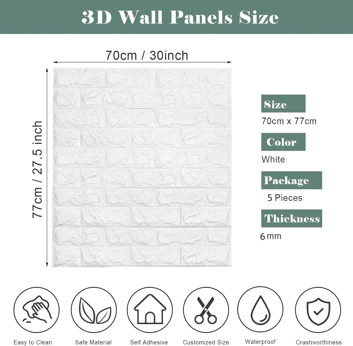 BSHAPPLUS® 5PCS 30"x28" 3D Brick Wall Panels,29 Sq.Ft Self-Adhesive Foam Wall Tiles Stickers,Peel and Stick Wallpaper Tile Backsplash,Tear Tape Faux Brick Wall Panel For Bedrooms, Bathrooms, Kitchens