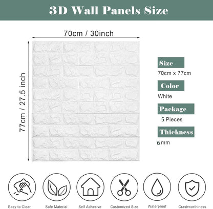 BSHAPPLUS® 5PCS 30"x28" 3D Brick Wall Panels,29 Sq.Ft Self-Adhesive Foam Wall Tiles Stickers,Peel and Stick Wallpaper Tile Backsplash,Tear Tape Faux Brick Wall Panel For Bedrooms, Bathrooms, Kitchens